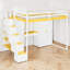 Lit mezzanine double pour lit double avec bureau, peu encombrant, bois, table et garde-robe avec DEL, contemporain, chambre d'enfant-695842622