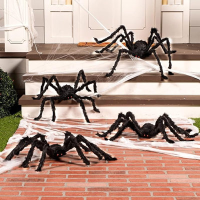 Ensemble de 4 araignées d'Halloween pour l'extérieur, grandes araignées effrayantes pour l'extérieur d'Halloween, accessoire de maison hantée, décoration de jardin pour la cour, noir (60 "36" 24 "24")