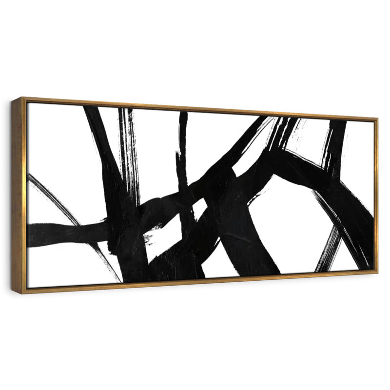 Encre noire stries V, 46" X 16", Floating Frame Gold