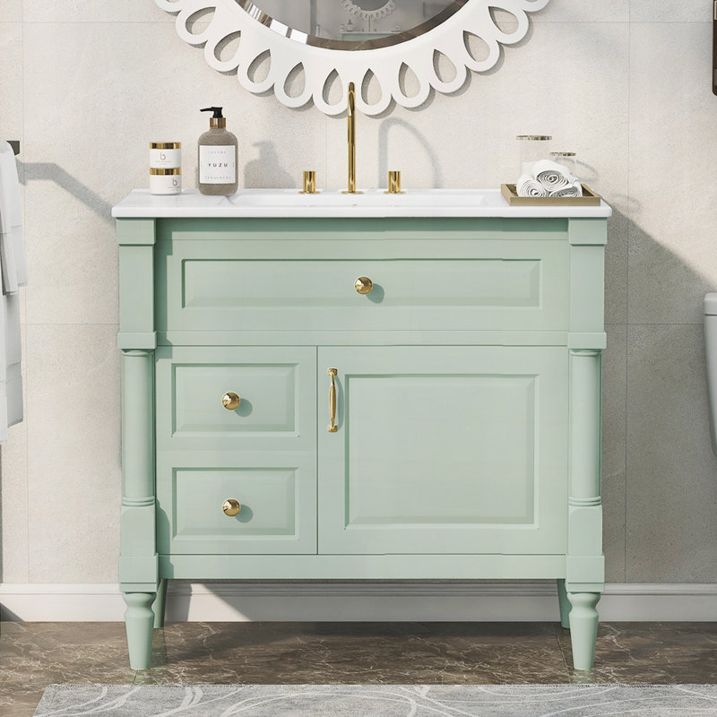 Meuble-lavabo sur pied 36 po avec lavabo 36 po, Vert, 36"