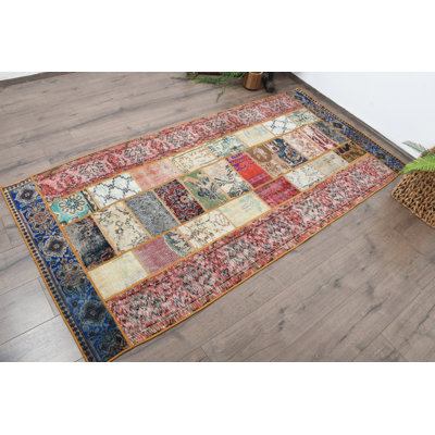 Eclectic Wool Patchwork Accent Rug, 40.2x84.3 Inch Red Rug