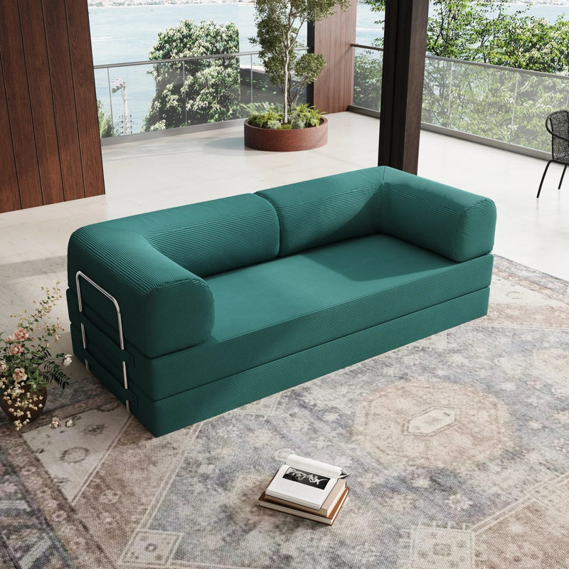 78.74" Convertible Sleeper Sofa Bed, Corduroy Folding Mattress Couch, High Rebound Density Sponge Sofa, Yoga Sofa Lounge Couch For Living Room Bedroom