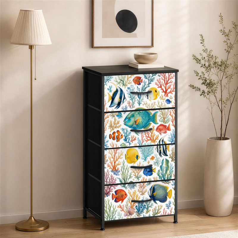 Commode 4 tiroirs pour chambre à coucher Scène corail sous-marine