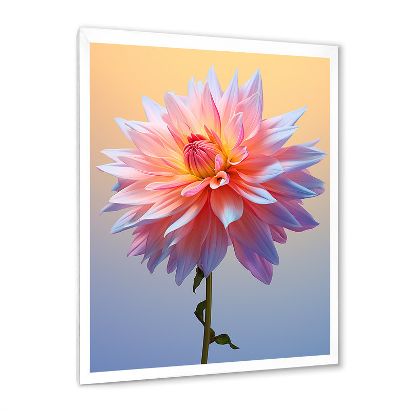 Danse corail et bleu Dahlia I - impression, H 20 po x l 12 po x P 1 po, Cadre simple blanc