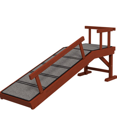 Dog Ramp For Large Sized Dogs, 49" Long, Brown - Non-Slip, Removable Guardrails, 66 Lbs Support Ramp, Up To Load, Pine Construction