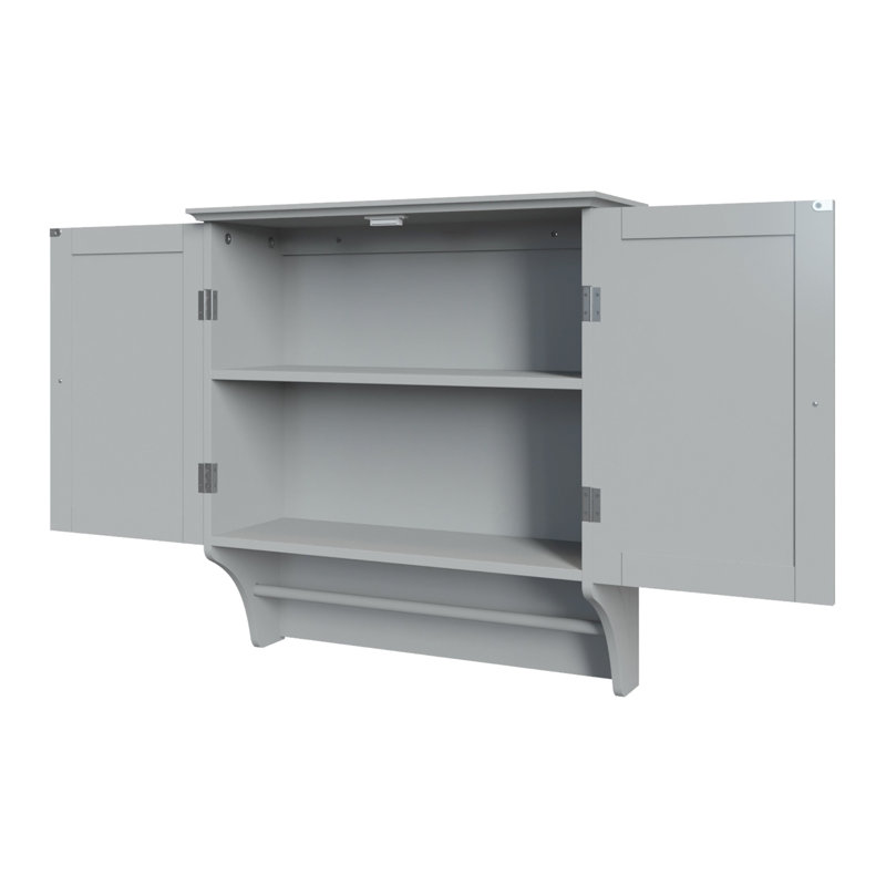 RiverRidge Ashland Two-Door Bathroom and Laundry Wall Mount Storage Medicine Cabinet with Towel Bar, Gray