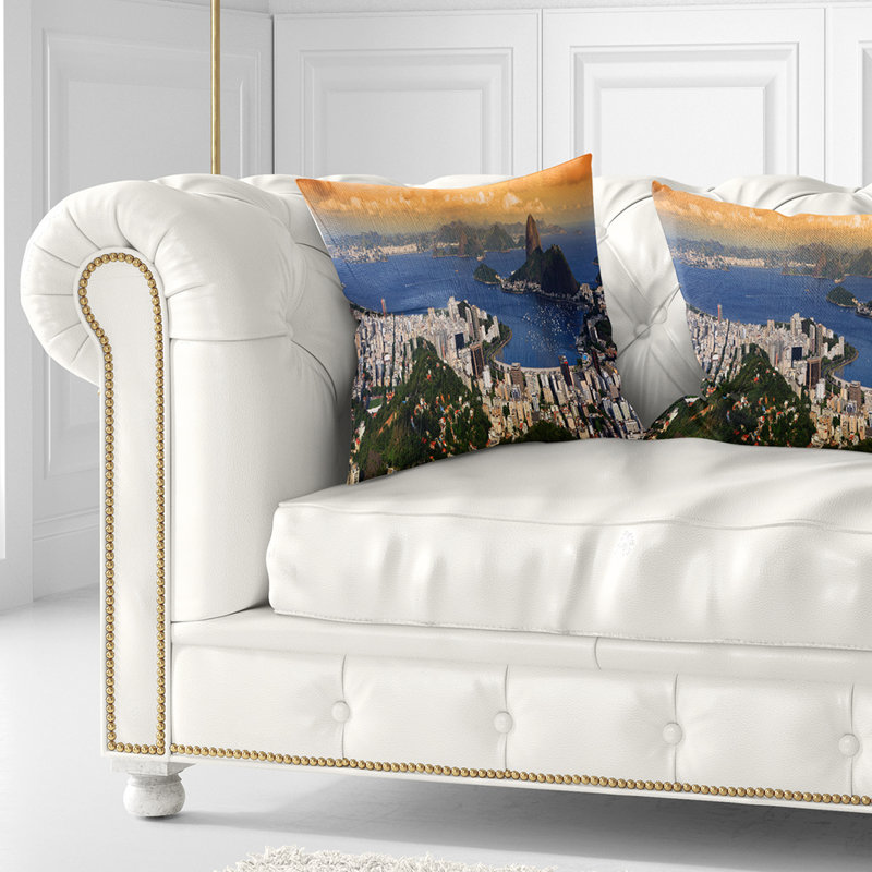 Coussin Rio, 16 po x 16 po, Orange / blanc / bleu