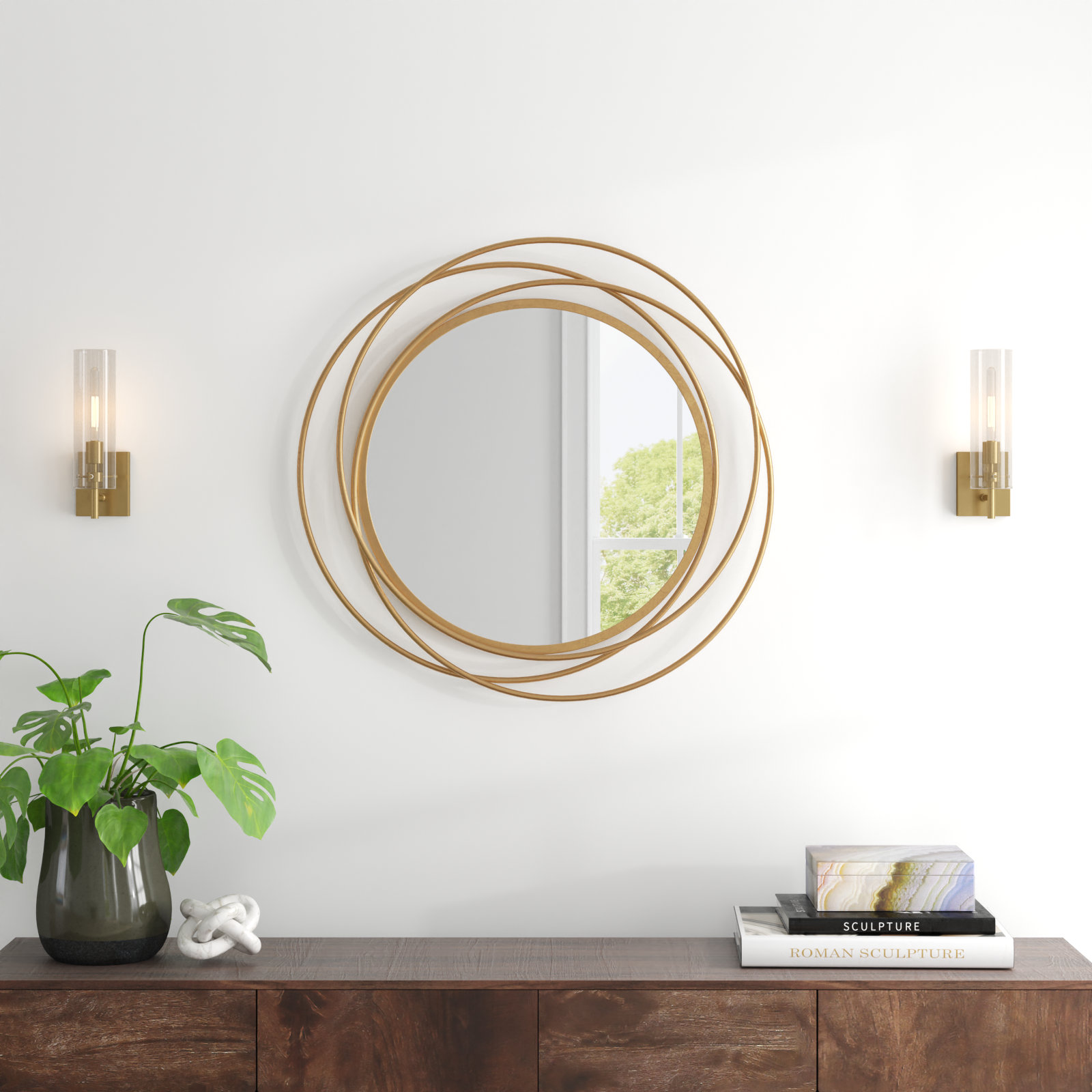 3-Layered Decorative Wall Mirror with Metal Frame for Dining