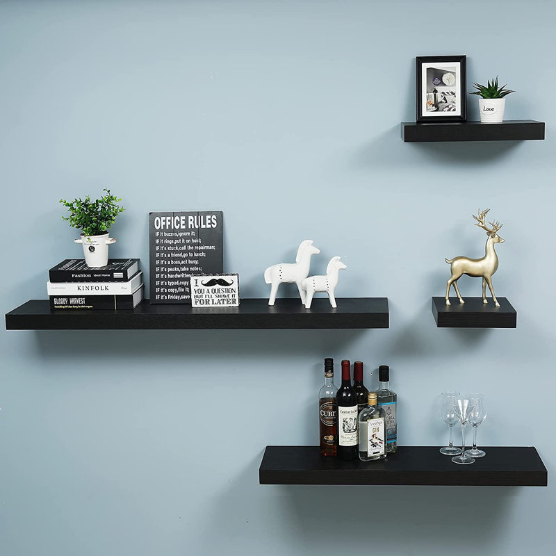 Bovina Floating Shelf, Black, 2" H x 48" W x 9.25" D