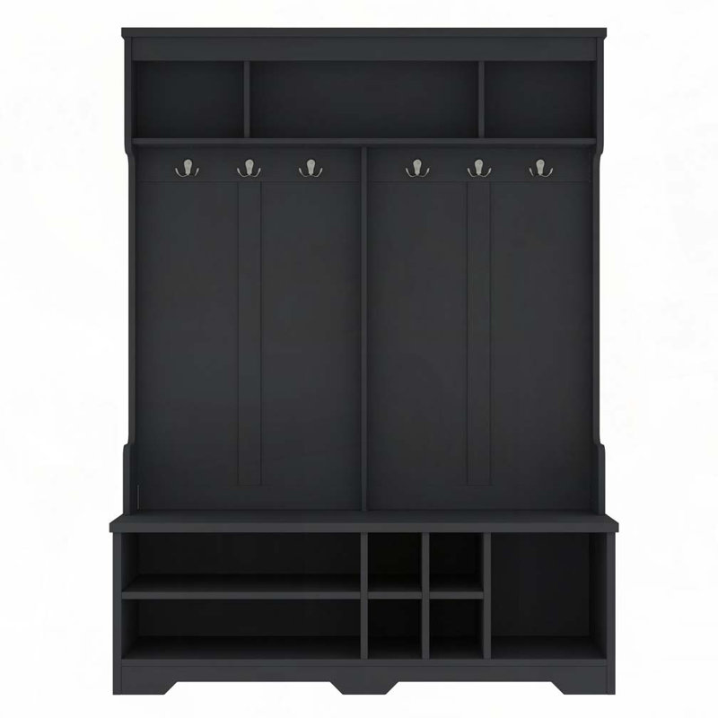Hallway Hall Tree with Metal Hooks and Storage Space, Black