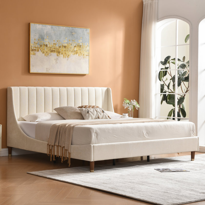 Linvel Upholstered Wingback Platform Bed, King, Cream