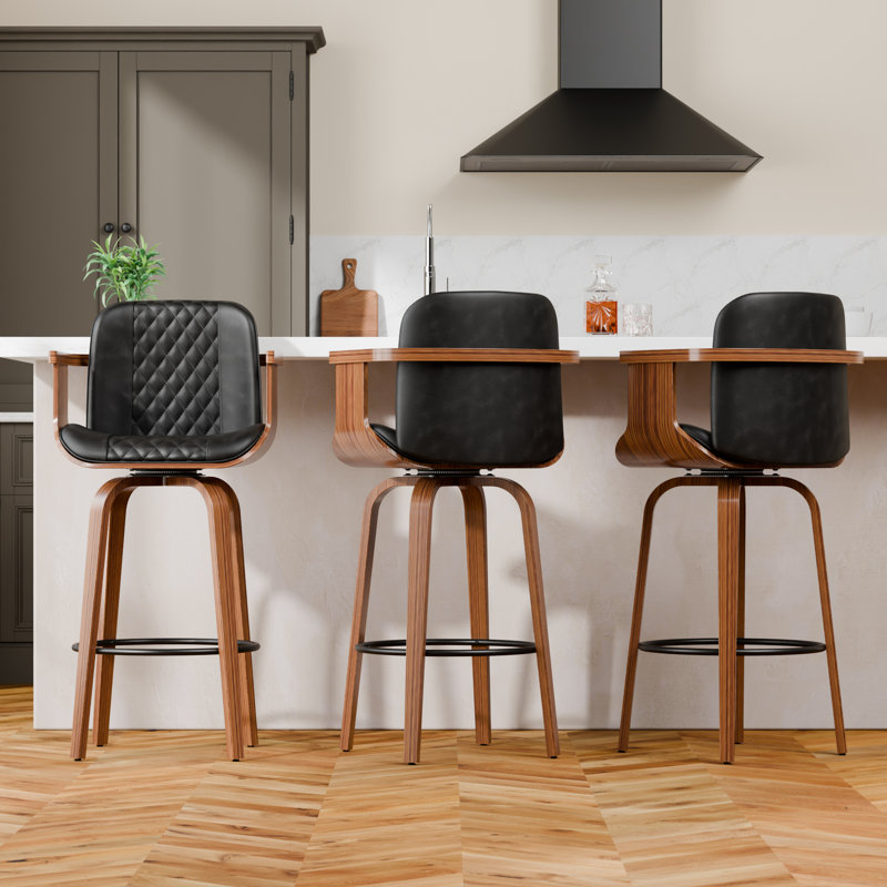 Tabouret de bar pivotant à dossier haut de 26 po avec repose-pieds, Noir, 1