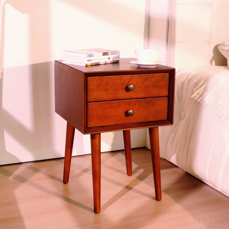 Table de chevet avec 2 tiroirs, petite table d'appoint avec rangement, Noyer