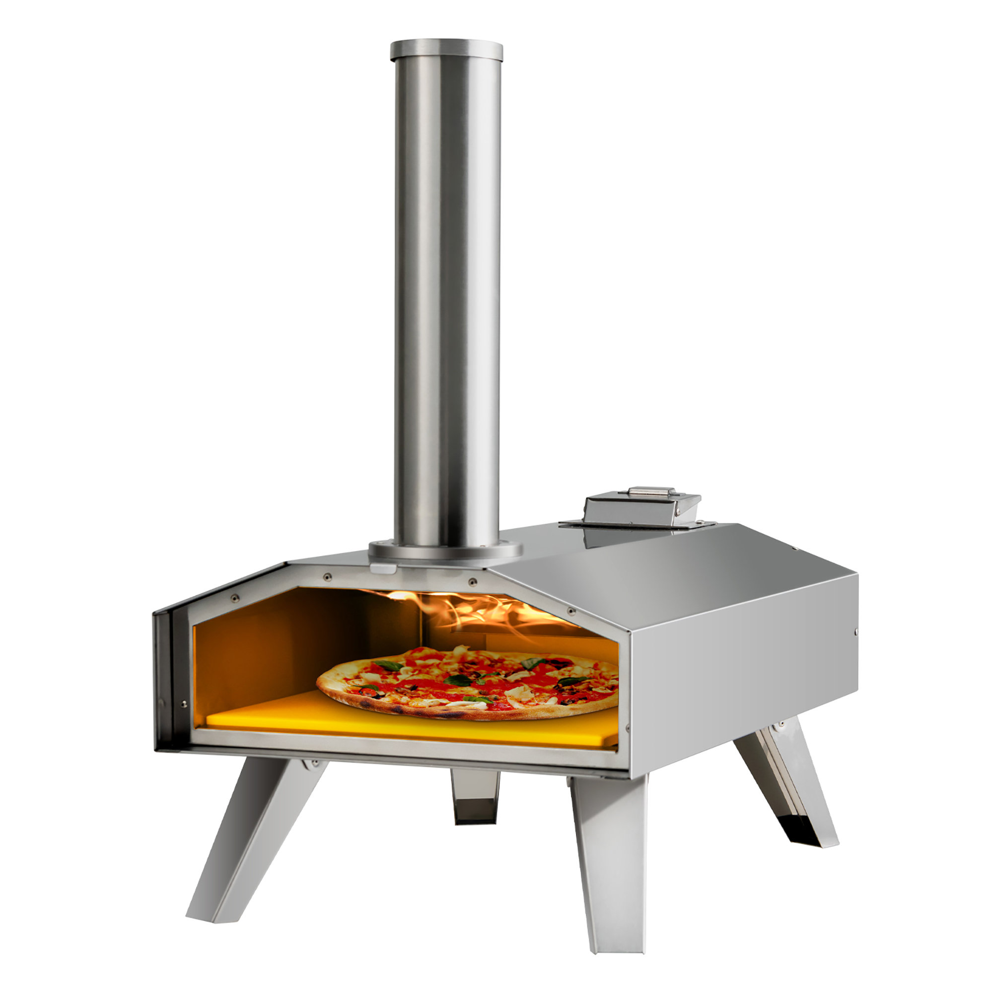Compact Freestanding Pizza Oven With Secure Ventilation Reference: Costway Stainless Steel Freestanding Wood Fired Pizza Oven In Silver