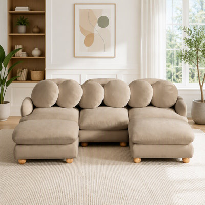 Modular Sectional Sofa with Chenille Upholstery and Movable Ottoman
