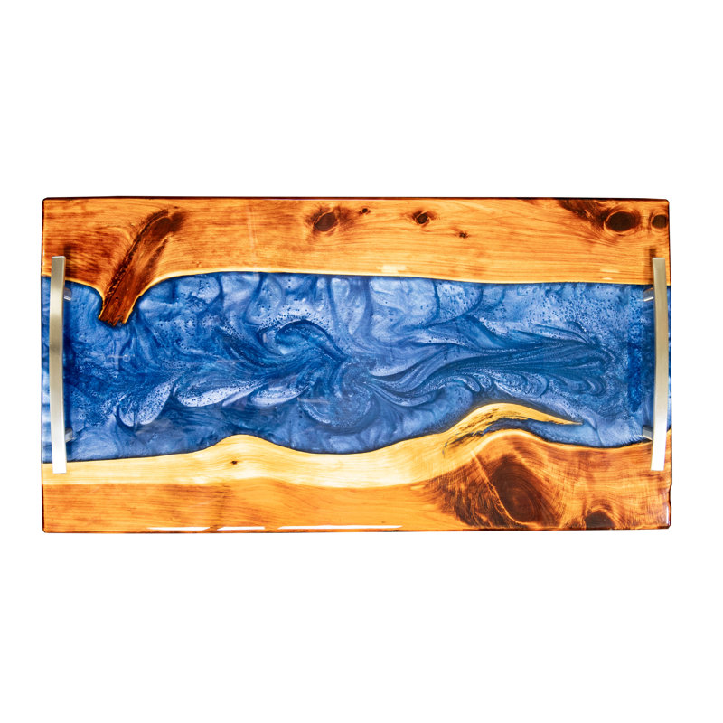 Ozark Mountain Red Cedar Epoxy Decorative Serving Tray, Blue