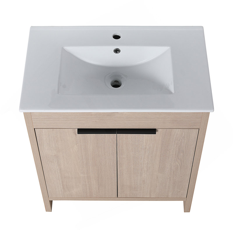 Meuble-lavabo autoportant de 30 po avec lavabo en céramique blanche et 2 portes d'armoire à fermeture en douceur