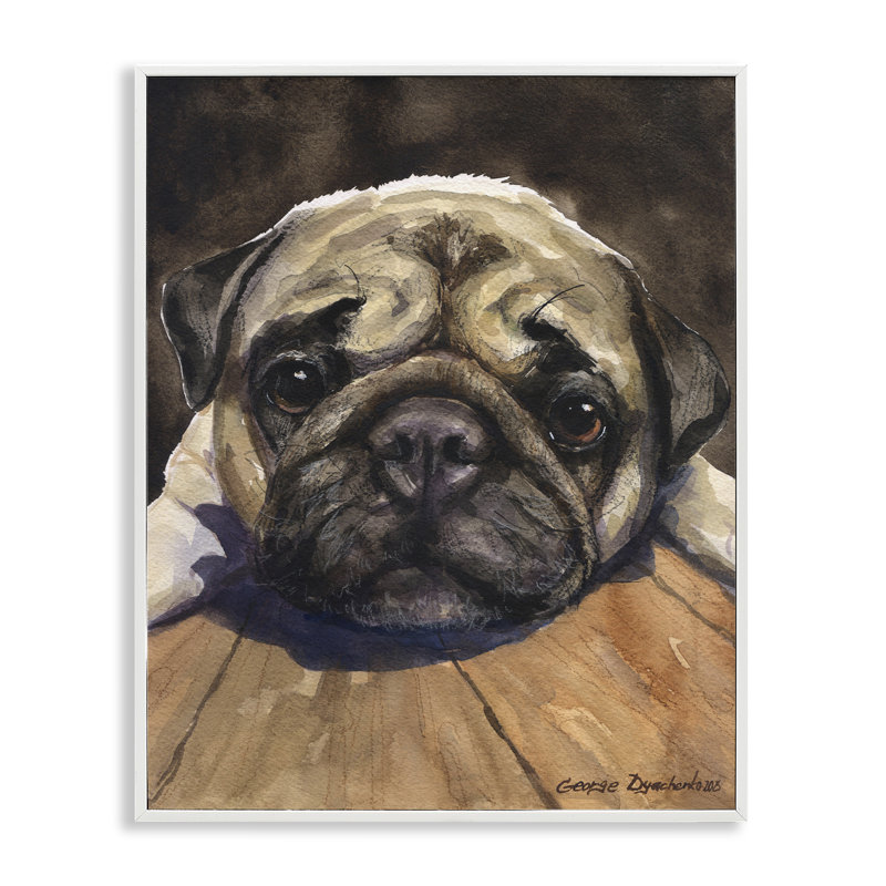 Pug Soulful Portrait, estampe numérique, conception de George Dyachenko, Encadrement giclée blanc côtier, H 14 po x l 11 po