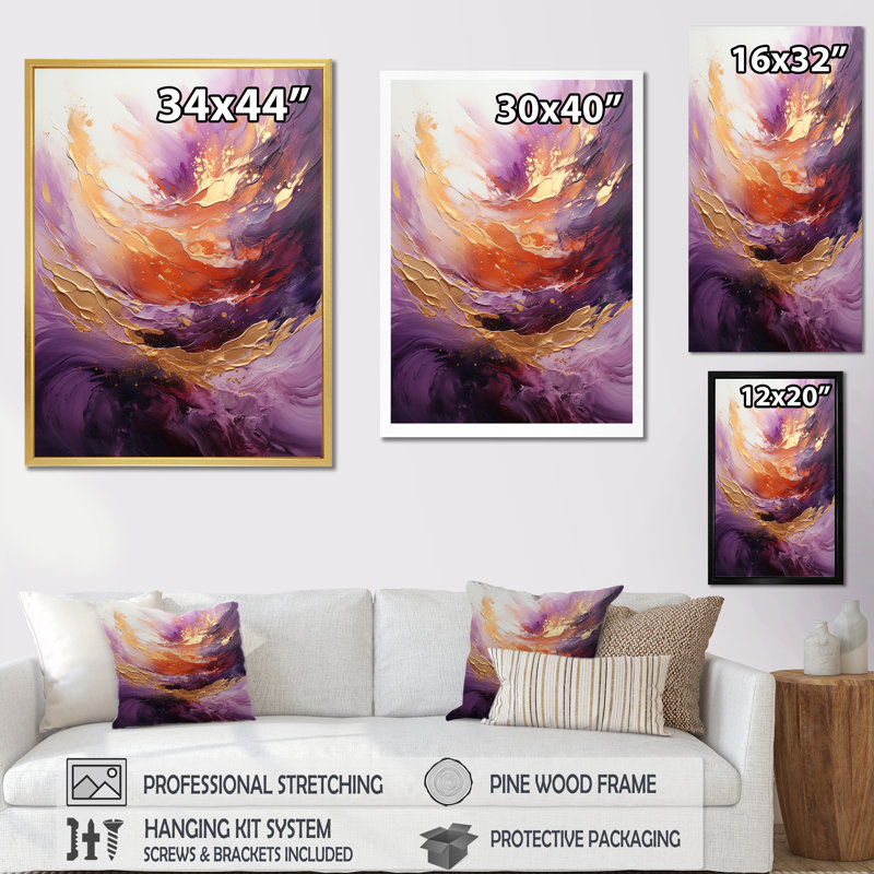 Impression sur toile Golden Fushia Surge - Abstract Spirals, H 20 po x l 12 po x P 1 po, Cadre doré simple