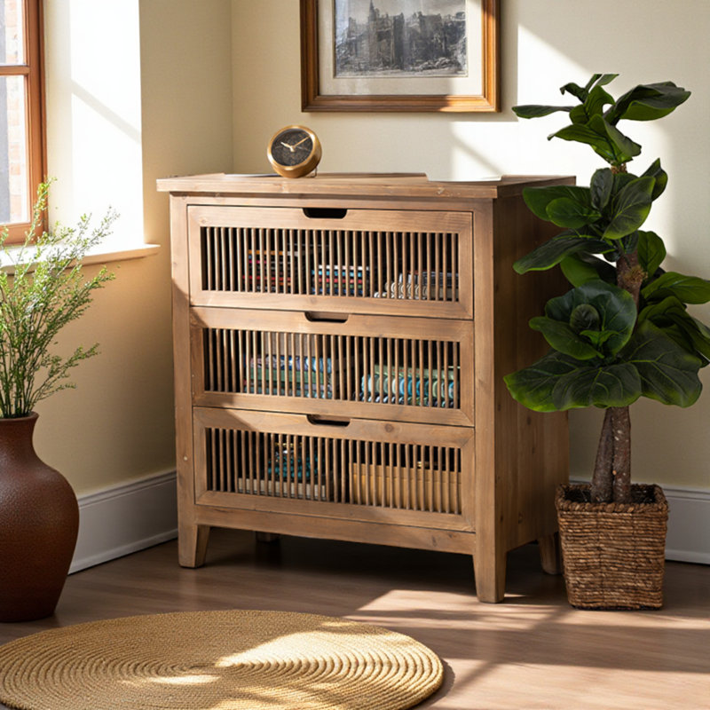 Hintz 3-Drawer Accent Chest in Medium Oak Finished Wood, 30.95'' H X 29.77'' W X 13.24'' D