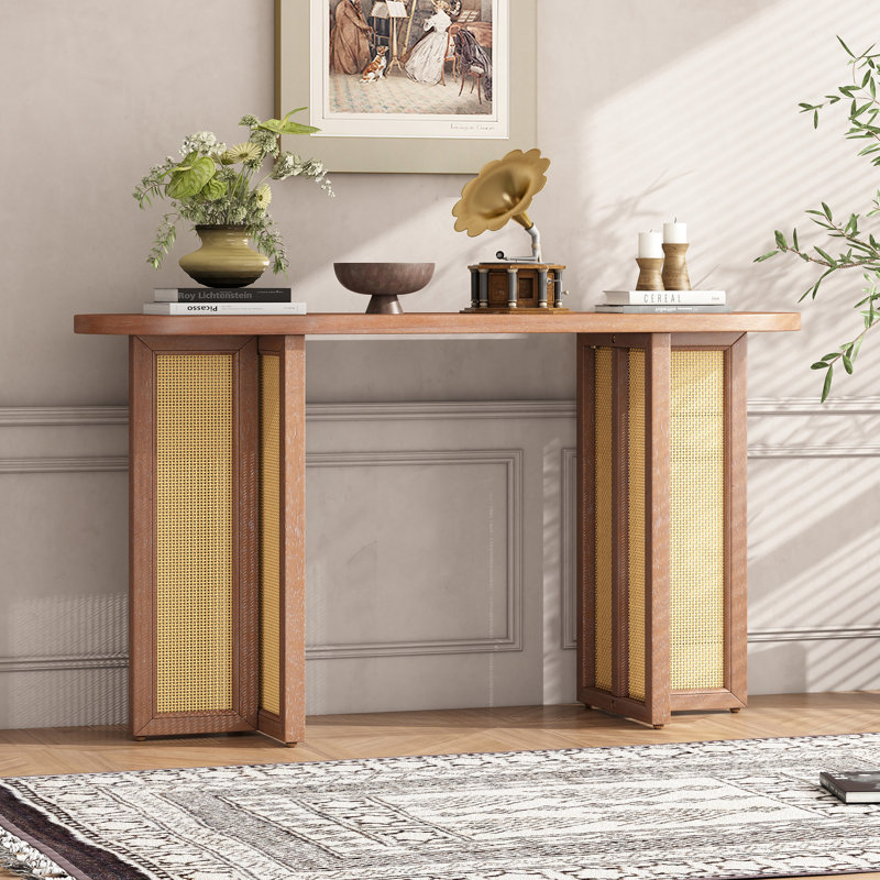 Console d'entrée en rotin Farmhouse, Bois naturel délavé