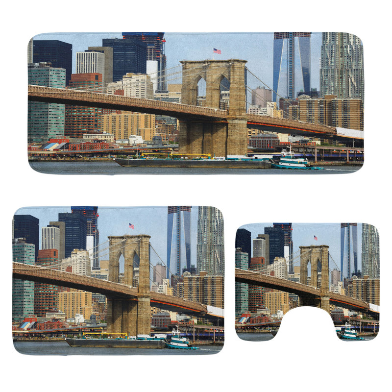  Urban Bathroom Rug Set 3 Pieces U-Shape & Rectangle Mats Multicolor