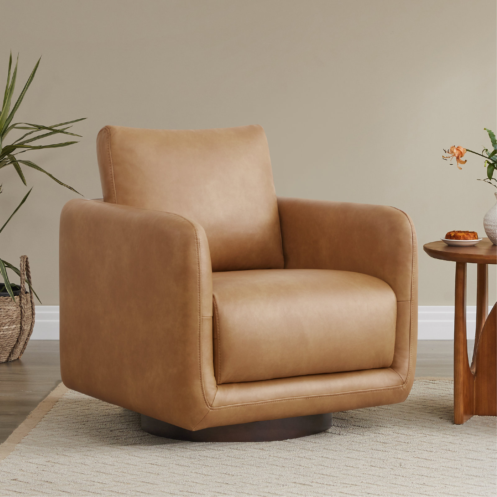 Swivel Armchair, Saddle Vegan Leather