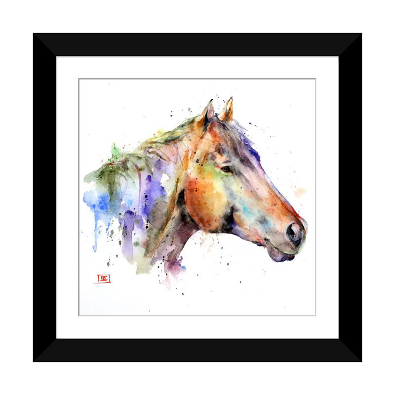 «Horse Abstract», peinture sur toile tendue, Blanc, H 16 po x l 16 po x P 1 po, Papier d'art encadré noir