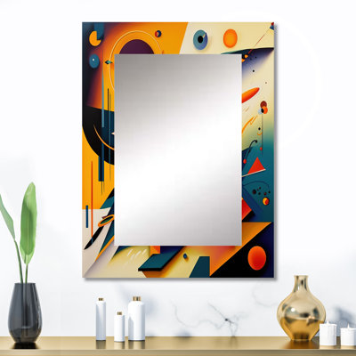 Multicolore géométrique orange formes II - miroir mural géométrique, miroir décoratif moderne, art imprimé en métal