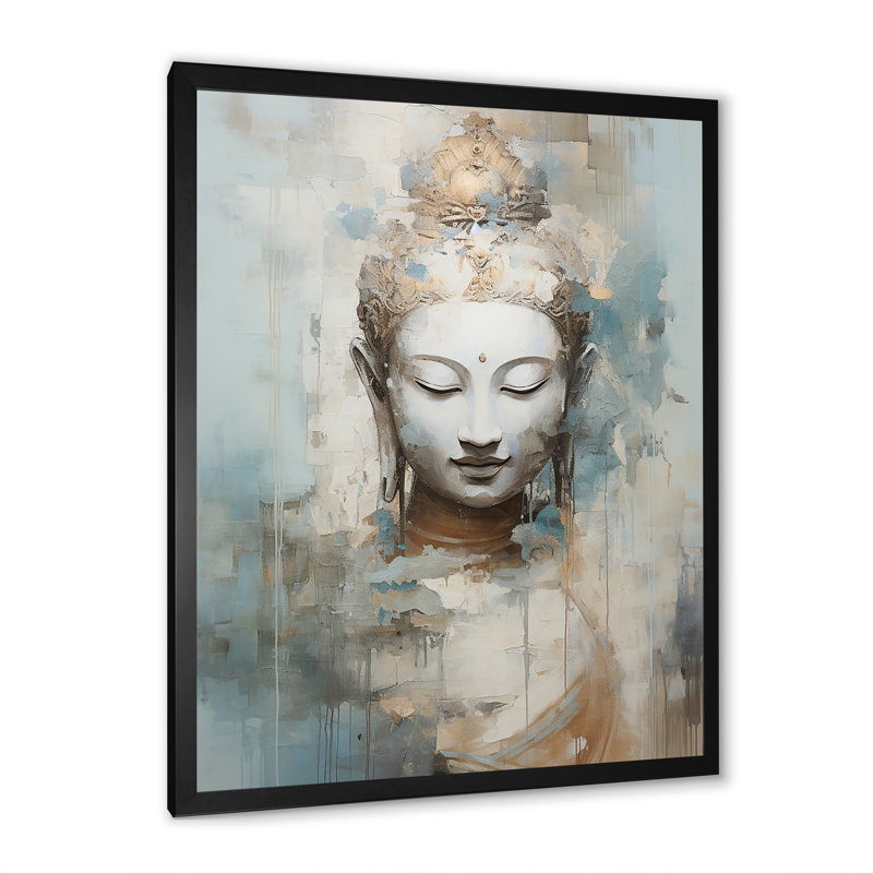 Statue de bouddhisme religieux III - impressions sur toile bouddhisme, Cadre simple noir, H 32 po x l 16 po x P 1 po