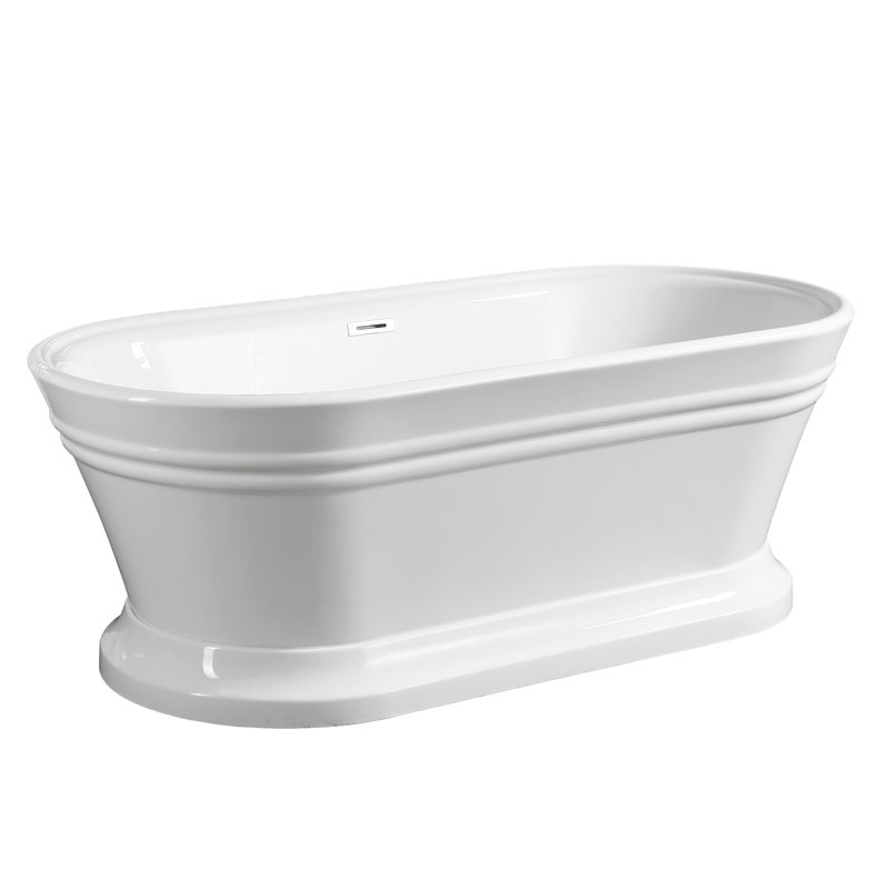 59" x 30" Freestanding Soaking Acrylic Bathtub, White/Polished Chrome