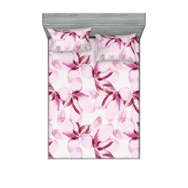 Drap-housse Ambesonne et taie décorative Magnolias, Ensemble de draps très grand californien avec 2 t