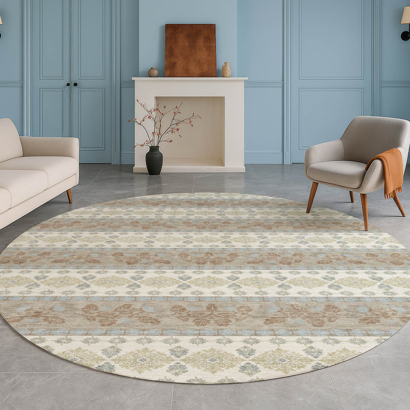 Machine Washable Indoor/Outdoor Chantille ACN2465 Stripes Rug, Ivory, 8' Round