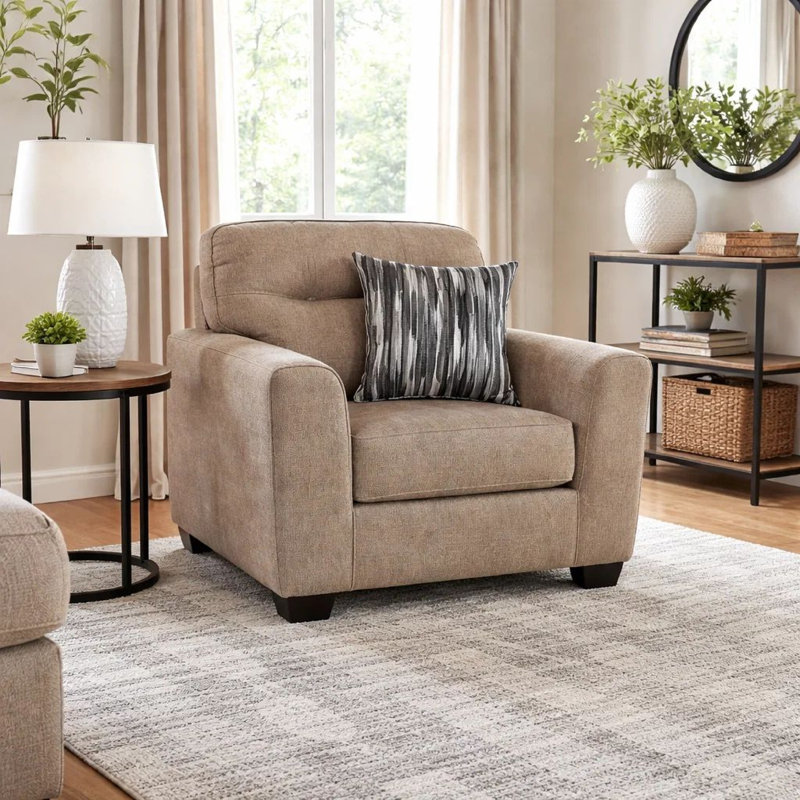 Fauteuil Oly surdimensionné avec 1 coussin décoratif, siège en polyester brun moka, Brun moka