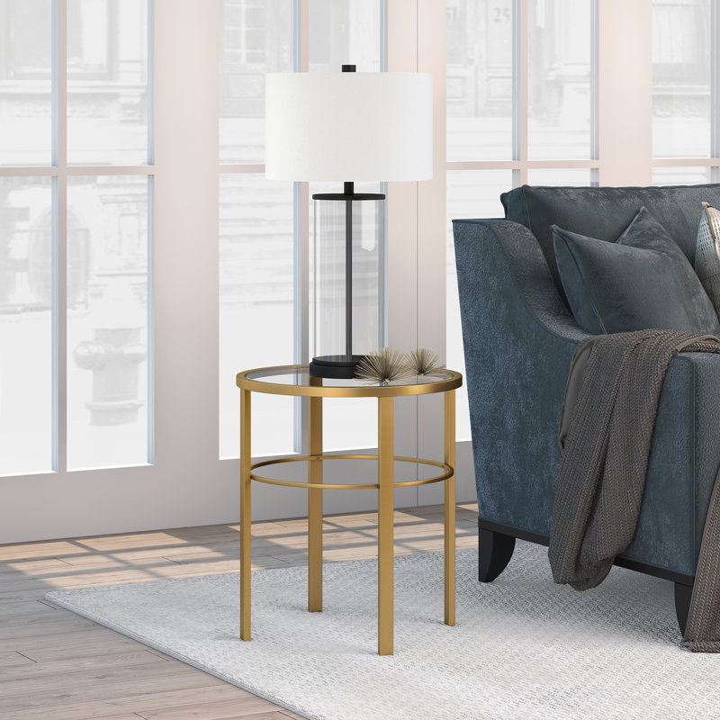 Glass Top End Table, Gold