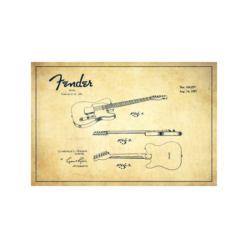 Fender Guitar - Print on Canvas, 66.04 cm H x 45.72 cm W x 1.91 cm D, No Frame