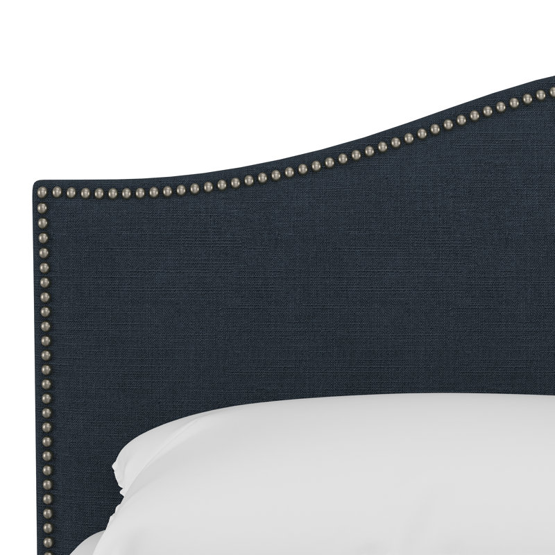 Lit plateforme tapissier Myers, Simple, Lin bleu marine classique