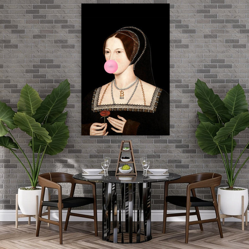 Affiche murale Bubblegum Bitcoin Queen, portrait classique et élégant de rose moderne en format paysage, H 60 po x l 40 po