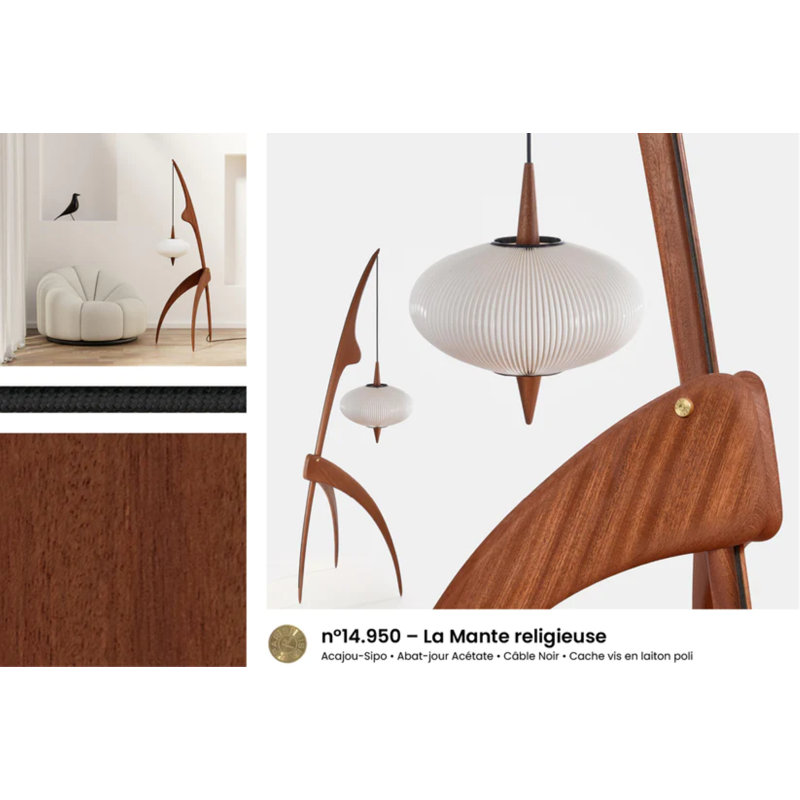 Praying Mantis Floor Lamp, Natural Mahogany