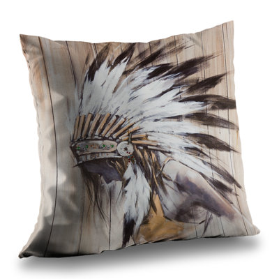 Indian with Feathers - Black Spiritual Poly Twill Throw | Home Decor