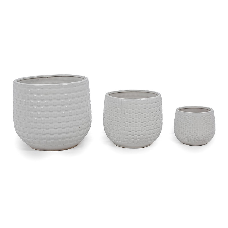 3 pots de fleurs en céramique, pot de fleurs moderne, Blanc