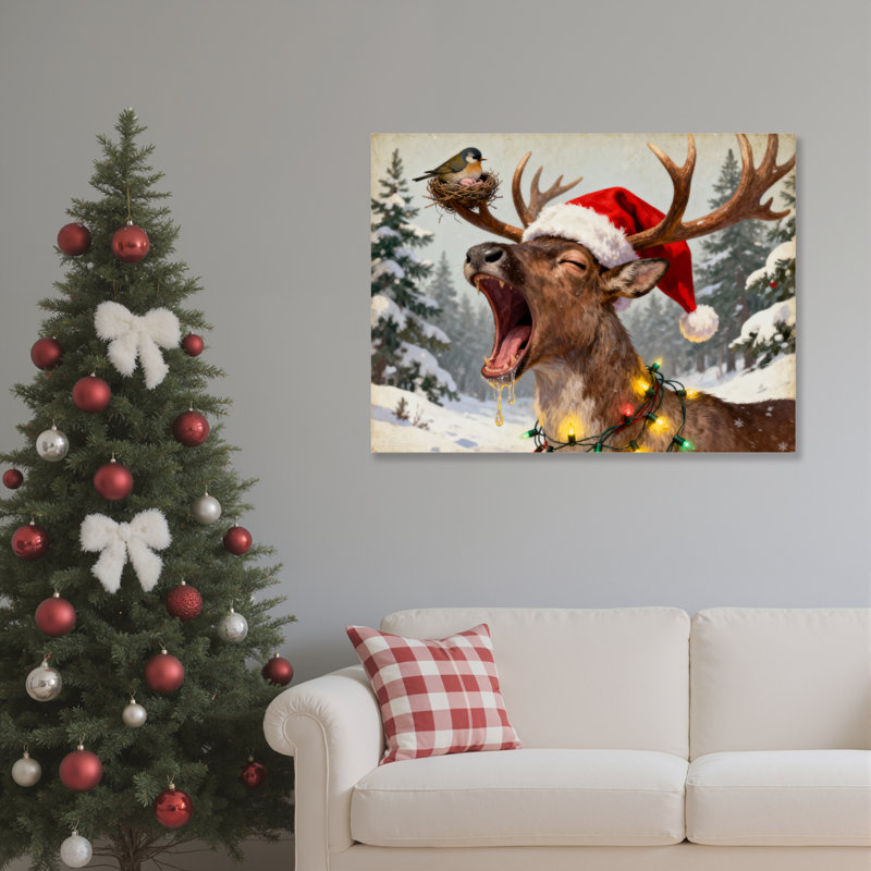 «Reindeer Yawning», art mural sur toile, H 24 po x l 36 po