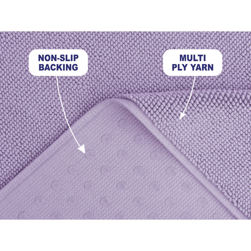 Chemung 100% Cotton Non-Slip Bath Rug, 24" L x 17" W, Lilac
