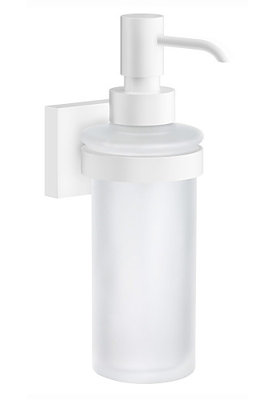 Distributeur de savon / lotion mural - écusson carré - contenant en verre givré
