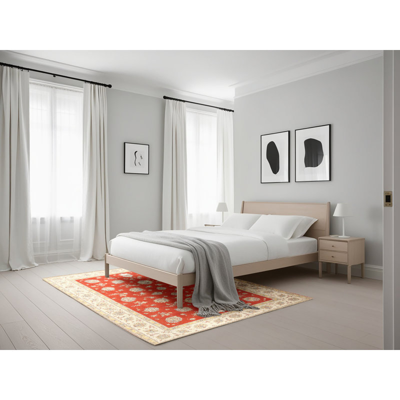 Tapis oriental en laine beige / rouge, Rectangle 5 pi x 7 pi