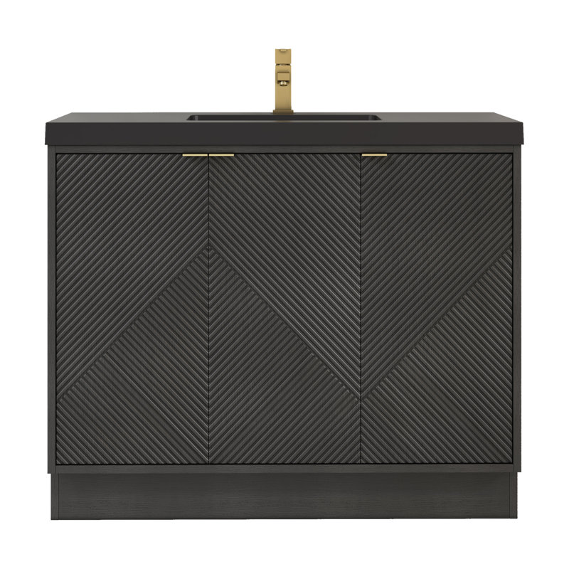 Meuble-lavabo autoportant 41,7 po Monterey + lavabo en acrylique noir renforcé (portes à gauche), Noir