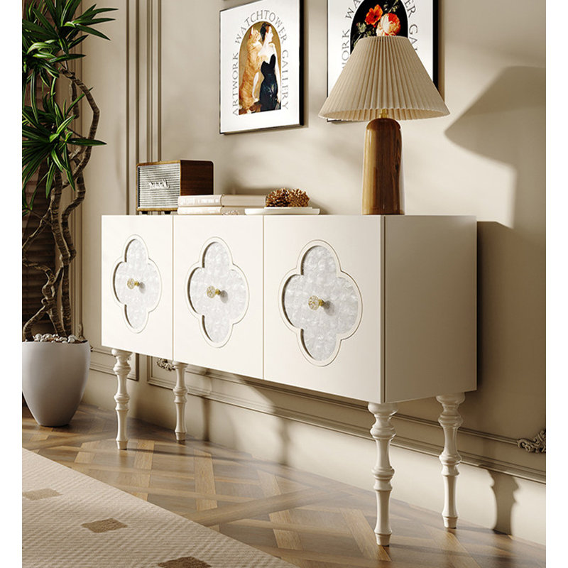 Console chic pour vestibule à motif quadrilobe, H 33,46 po x l 55,12 po x P 15,75 po, Blanc