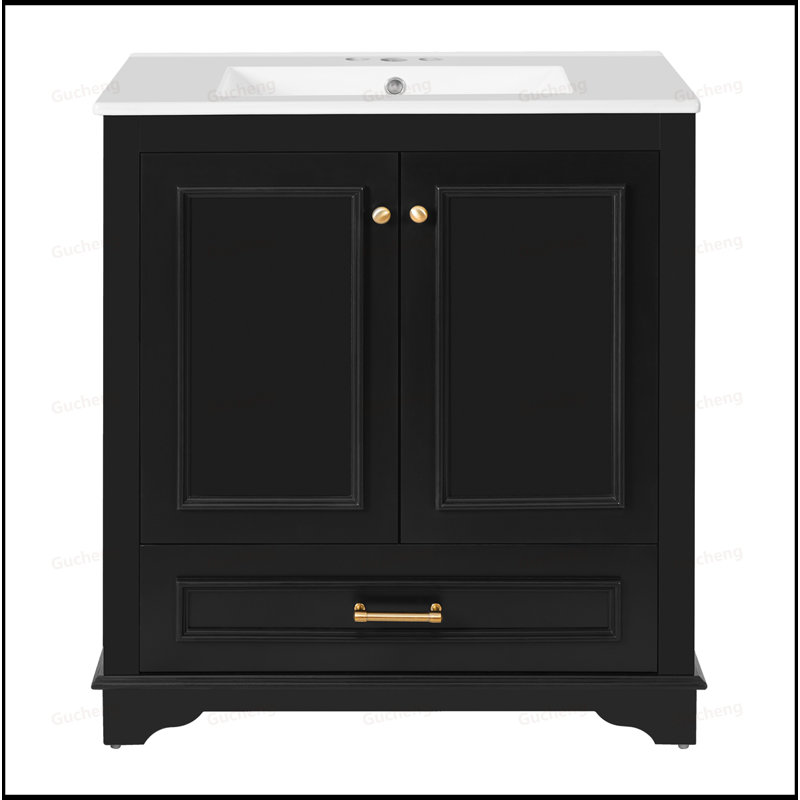 Meuble-lavabo 30 po avec lavabo en céramique, Noir
