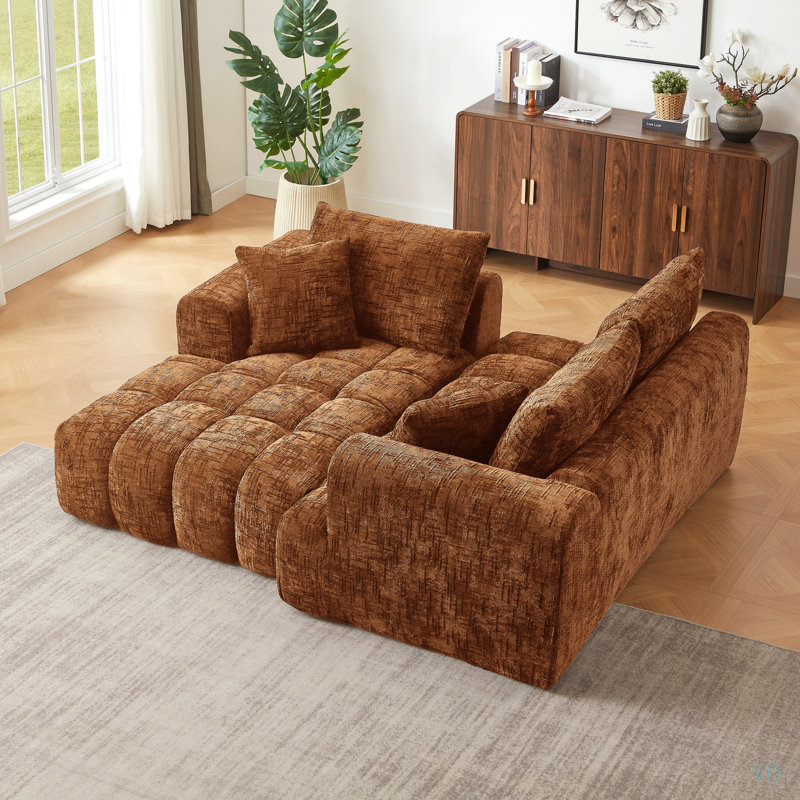 Canapé d'angle de luxe en chenille, design minimaliste, canapé-lit confortable pour salon, appartement et espaces de réception, aucun assemblage requis