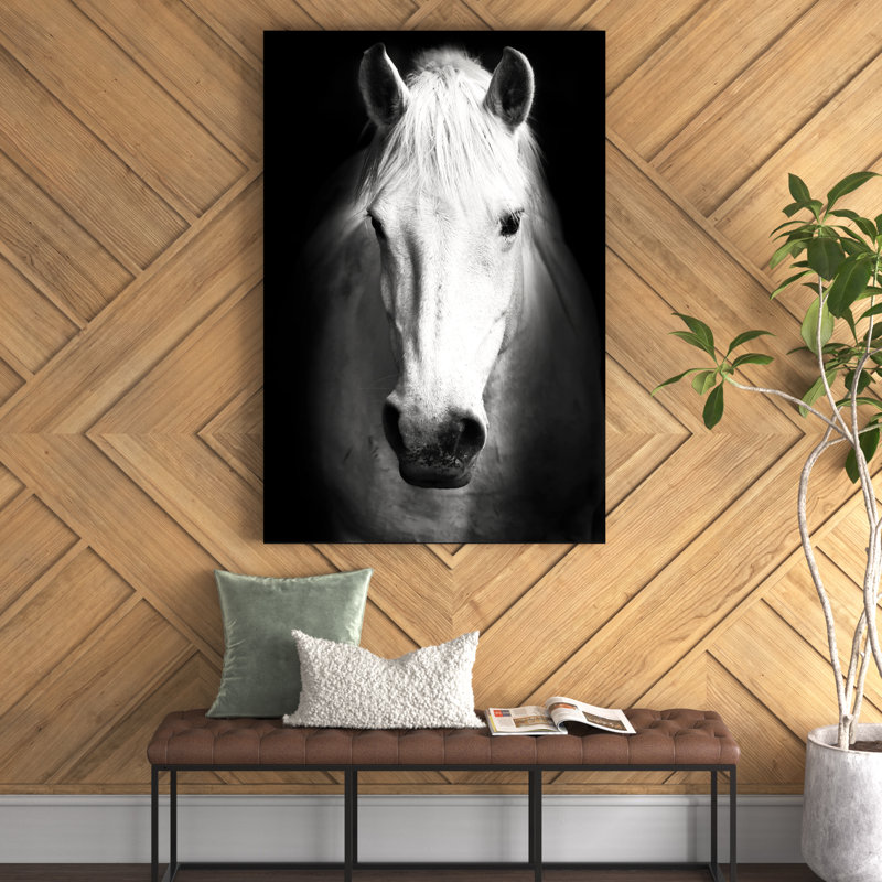 Cheval, reproduction d'art sur toile, cheval noir et blanc, Toile tendue, H 30 po x l 20 po, Sans cadre